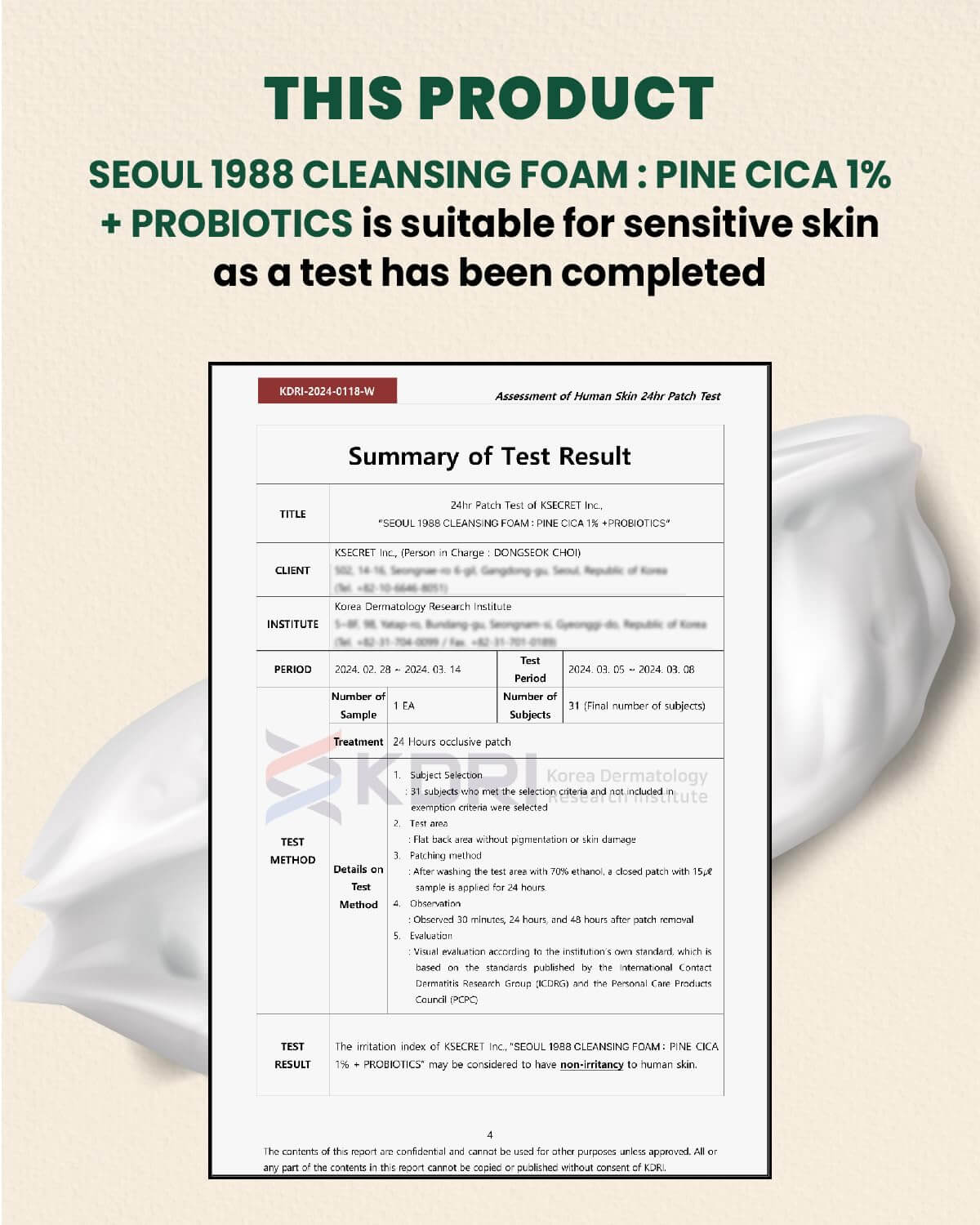 SEOUL 1988 Cleansing Foam : Pine Cica 1% + Probiotics - image 7
