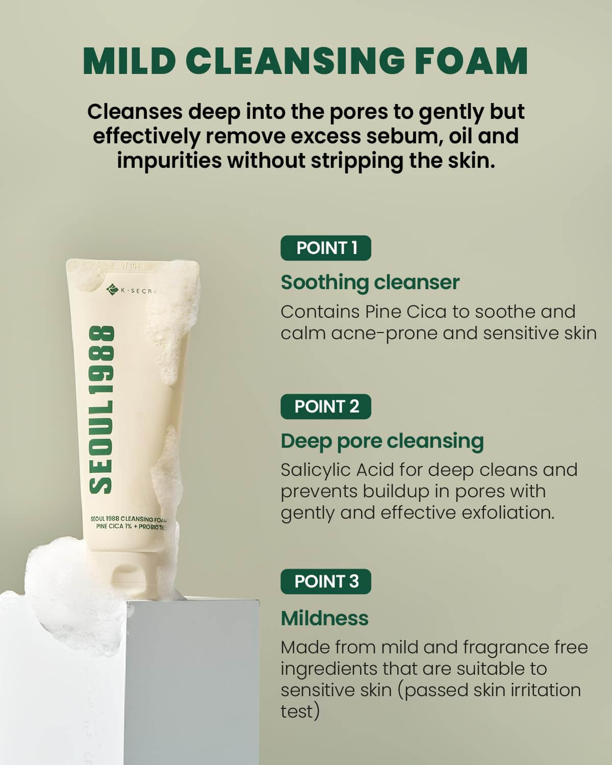 SEOUL 1988 Cleansing Foam : Pine Cica 1% + Probiotics - image 6