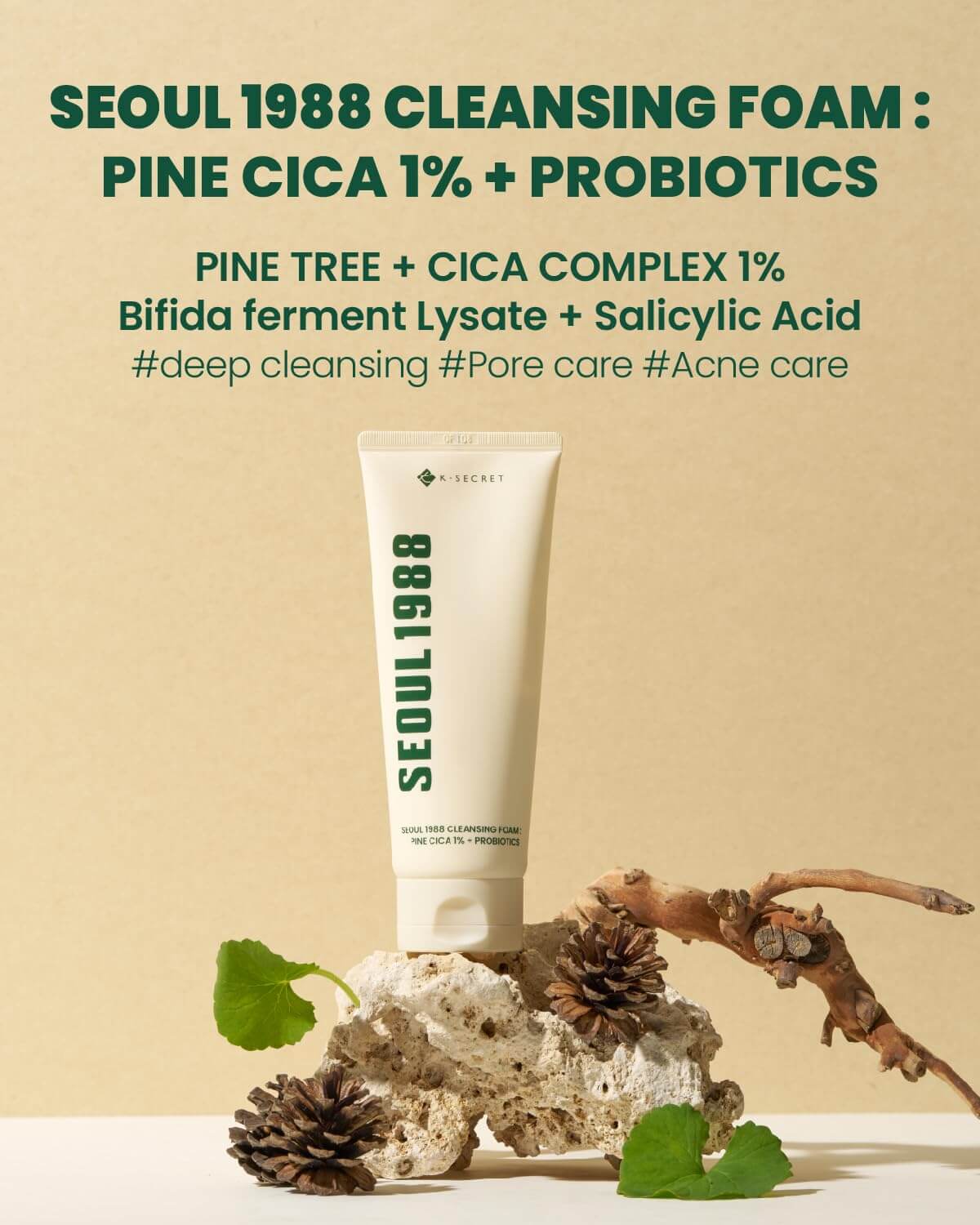 SEOUL 1988 Cleansing Foam : Pine Cica 1% + Probiotics - image 3