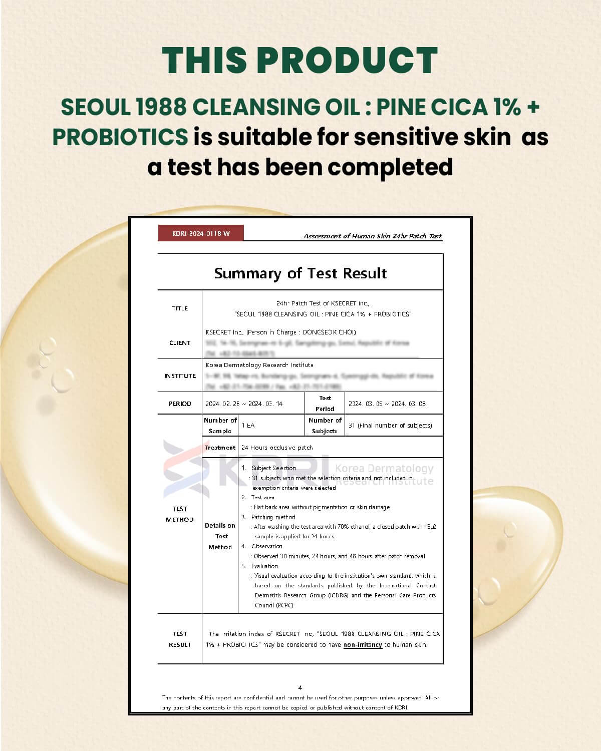 SEOUL 1988 Cleansing Oil : Pine Cica 1% + Probiotics - image 6